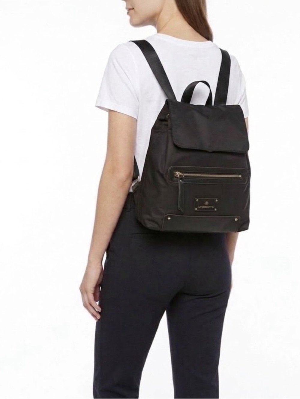Liz Claiborne Backpack Purse Black Nylon Flap